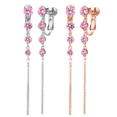【10%OFF】揺れる ロング チェーン イヤリング ピンクストーン ニューヨーク限定デザイナーズ